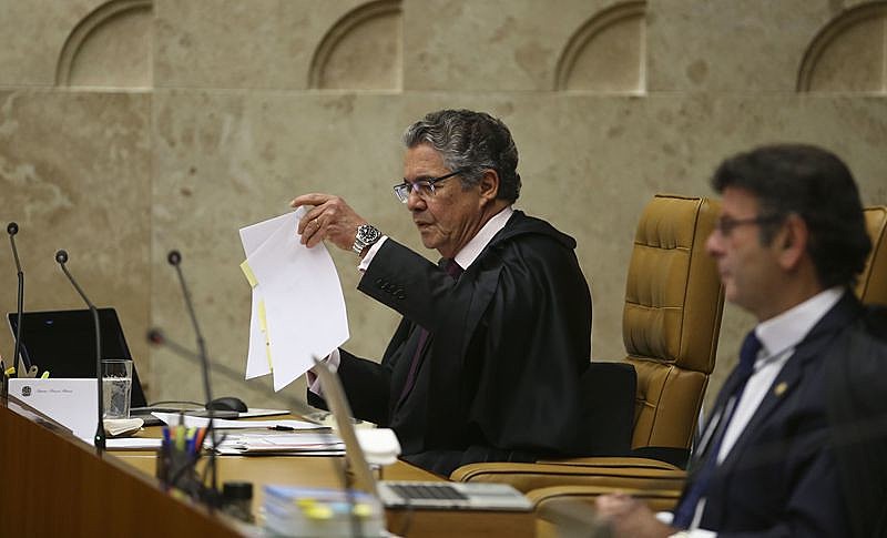 O ministro Marco Aurélio Mello durante julgamento no plenário do STF