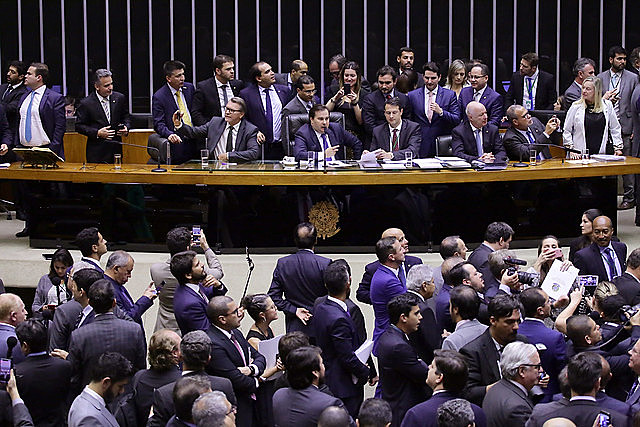 Brazil's lower house of Congress during second-round vote to pass Bolsonaro's proposed pension reform bill