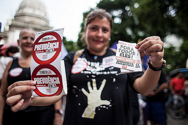 Acto en Candelaria, en Rio de Janeiro, contra la reforma de las Pensiones y contra la intervención militar inconstitucional de Temer