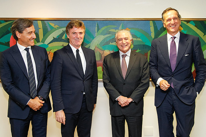 Temer com Flavio Cattaneo e Stefano De Angelis da Telecom Itália e Stefano De Angelis, presidente da TIM Brasil, em outubro de 2016