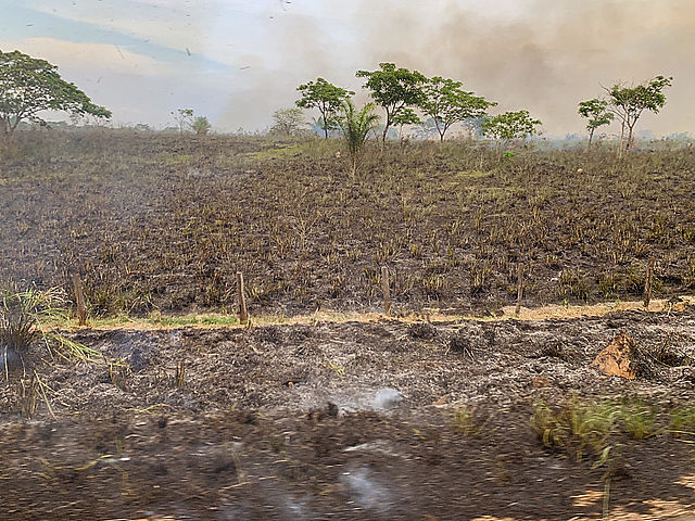 Queimada registrada em 26 de outubro na BR-155, em Eldorado do Carajás, no Pará; rodovia vai de Marabá a Redenção