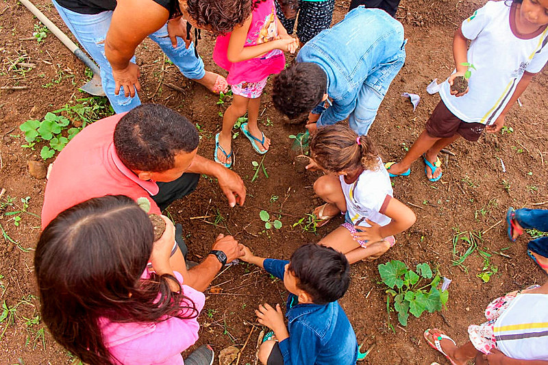 Crianças têm aula de hortas agroecológicas na Escola Maria Salete no Pará