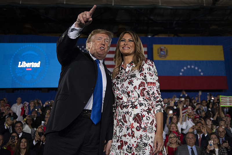 Presidente dos EUA, Donald Trump e a primeira-dama Melania Trump em ato em Miami com a comunidade venezuelana-estadunidense | 18/02/2019