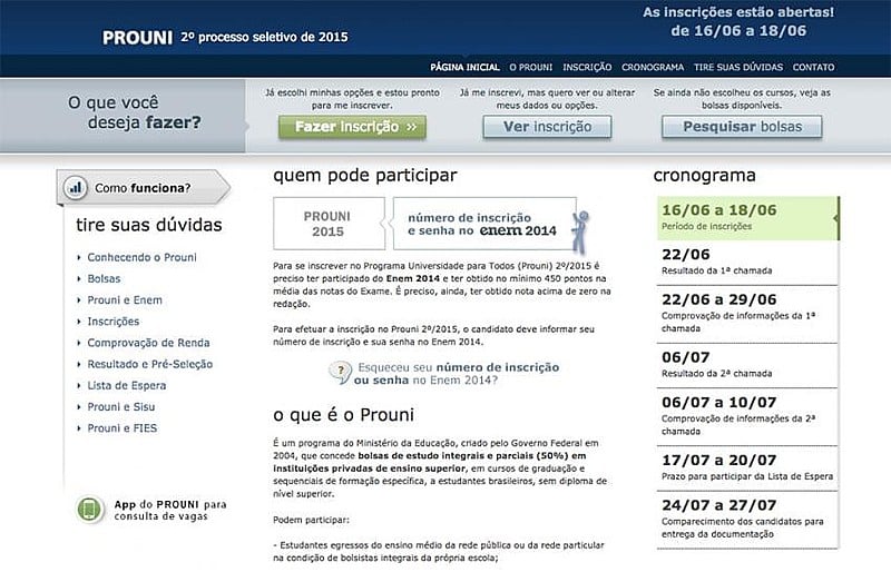 As inscrições podem ser feitas no site MEC