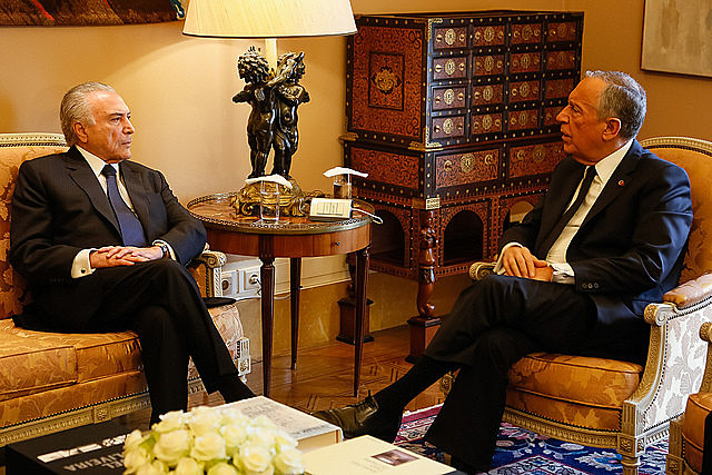 Presidente no electo Michel Temer durante encuentro con el Presidente de la República Portuguesa, Marcelo Rebelo de Sousa