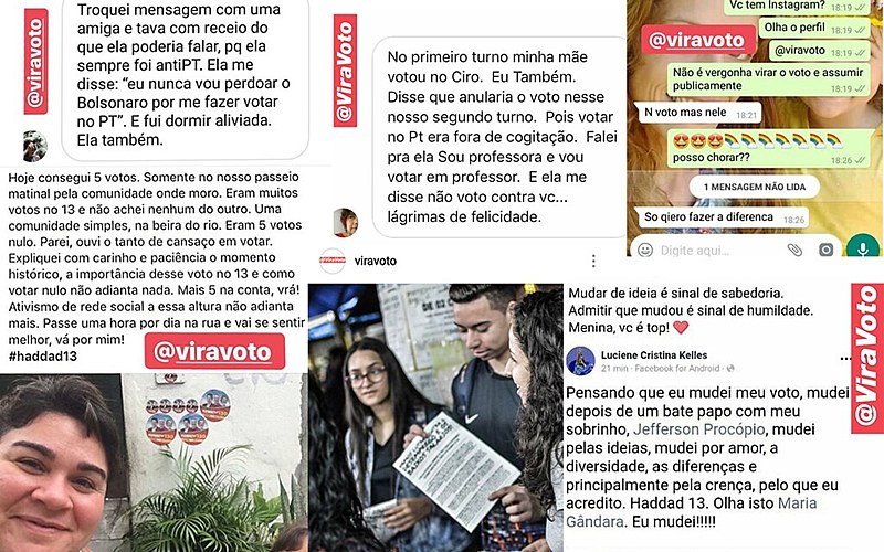 Nas redes sociais, iniciativas espontâneas compartilham depoimentos e experiências de mudanças de votos em prol da democracia
