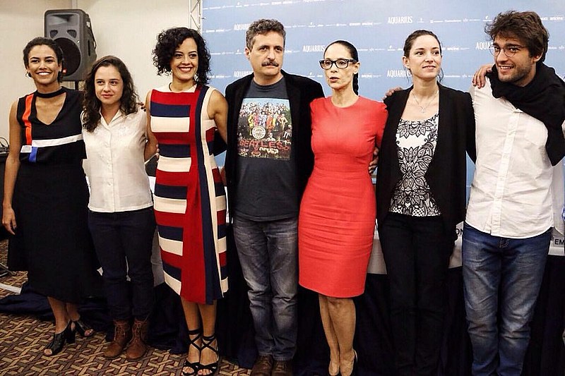Elenco do filme "Aquarius" em coletiva de imprensa de lançamento, em São Paulo