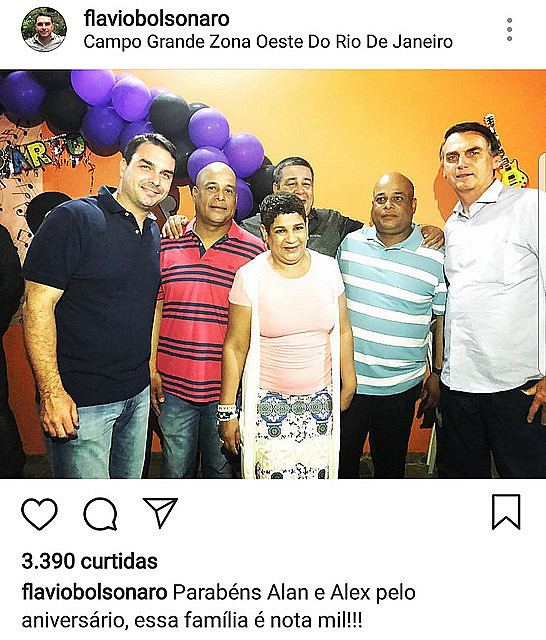 Flávio (left) and Jair Bolsonaro (right) attend birthday party of militia twins in Rio de Janeiro