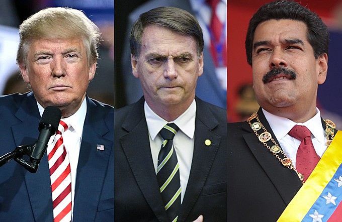 Donald Trump, Jair Bolsonaro e Nicolás Maduro: presidentes dos Estados Unidos, Brasil e Venezuela, respectivamente