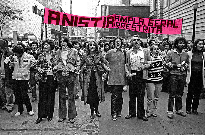 Passeata do Movimento pela Anistia: Eva Wilma, Renato Consorte, Carlos Augusto Strazzer, Denise Del Vecchio
