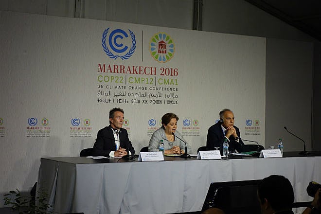 Ao lado de porta-voz da COP22, secretária Executiva da UNFCCC e presidente da COP22 (dir) comentaram expectativas para conferência