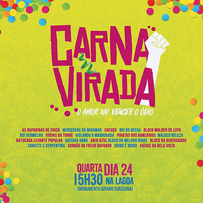 Blocos carnavalescos saem às ruas de João Pessoa em favor da Democracia.