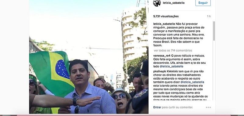 Homem xinga a atriz de "puta", enquanto outra mulher se refere a ela como "comunista".