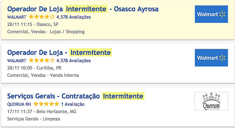 Jornadas de trabalho intermitente já estão sendo anunciadas em sites de vagas de emprego