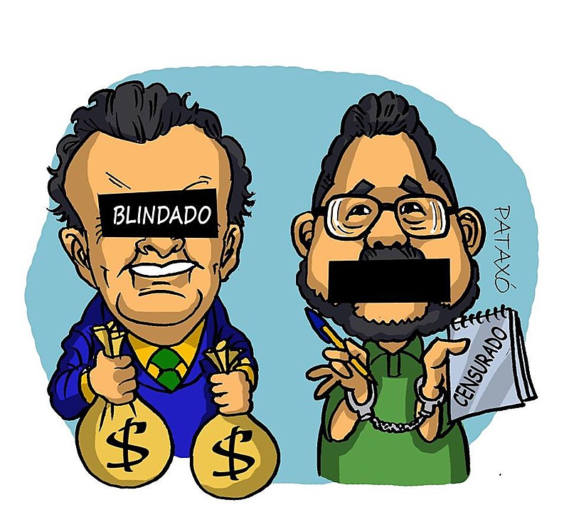 Charge ironiza blindagem de Aécio e censura de Eduardo Guimarães