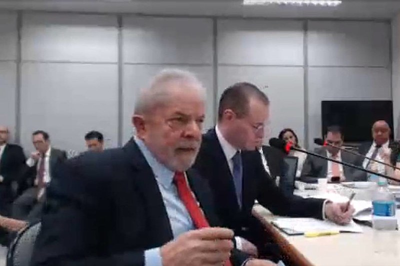 Ex-presidente Lula durante depoimento a juíza substituta, Gabriela Hardt, sobre o caso do ''Sítio de Atibaia''