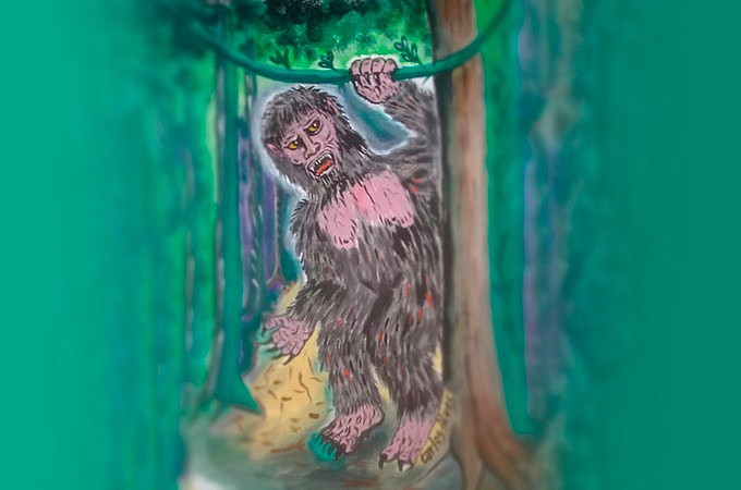 O Mapinguari é descrito como uma preguiça gigante, mas que não é lerda. Anda no chão, com seus mais de três metros de altura.