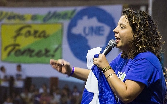 Marianna Dias, atual presidenta da UNE, durante eleição no Conune de 2017, em Belo Horizonte (MG)