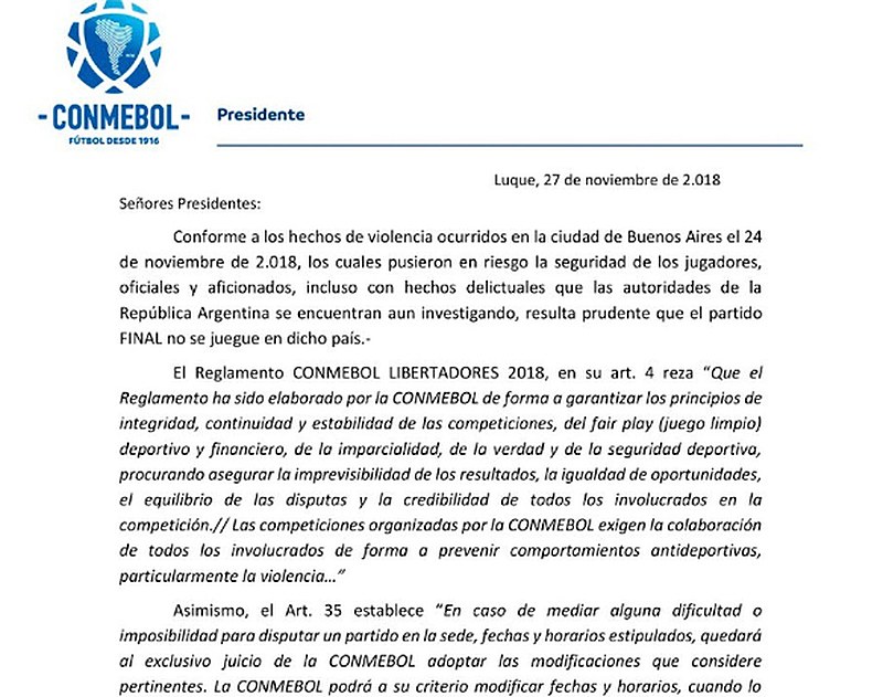 Partida de final sulamericana será realizada em outro continente