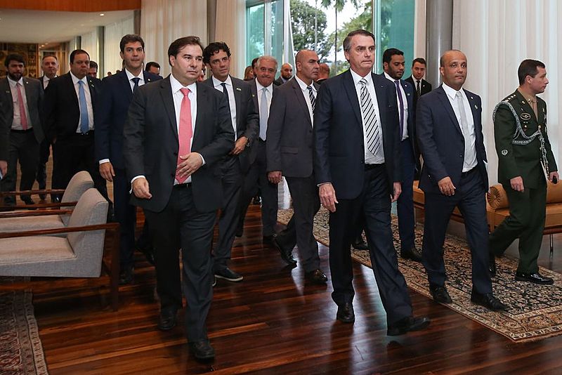 Presidente de extrema direita Jair Bolsonaro se reúne com lideranças partidárias da Câmara dos Deputados