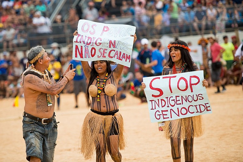 Protesto durante os Jogos Mundiais dos Povos Indígenas em 2015