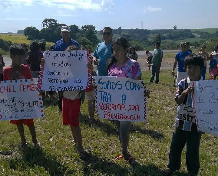 Kaingang de Campo do Meio mobilizados contra a Reforma da Previdência no Rio Grande do Sul
