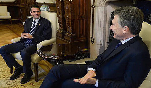 El dirigente opositor venezolano Henrique Capriles fue recibido por Mauricio Macri el lunes en la Casa Rosada