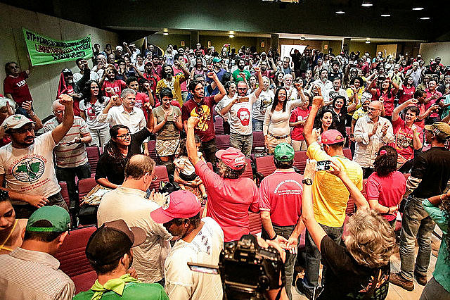 Hunger strikers and supporters during solidarity rally on Saturday in Brasília
