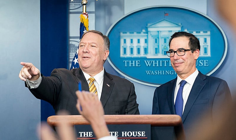 Secretário de Estado dos EUA, Mike Pompeo, e secretário do Tesouro norte-americano, Steve Mnuchin