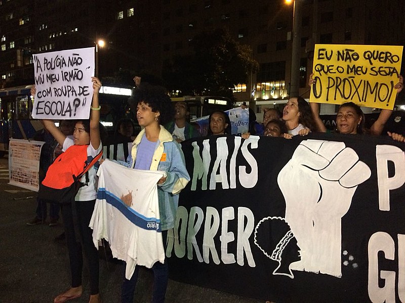 À frente do ato estavam as mães de vítimas de violência de Estado, como Bruna Silva (Mãe de Marcos Vinícius) e a mãe de Marielle, Marinete