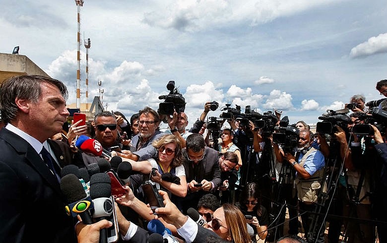 Jair Bolsonaro, durante coletiva em que anunciou mudanças em impostos, que seu ministro desmentiu horas depois