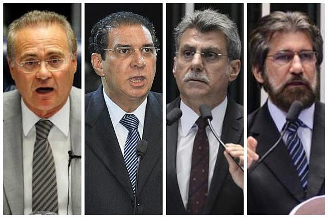Da esquerda para a direita, os senadores Renan Calheiros, Jader Barbalho, Romero Jucá e Valdir Raupp