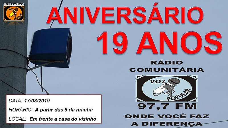 Rádio Comunitária Voz Popular comemora 19 anos