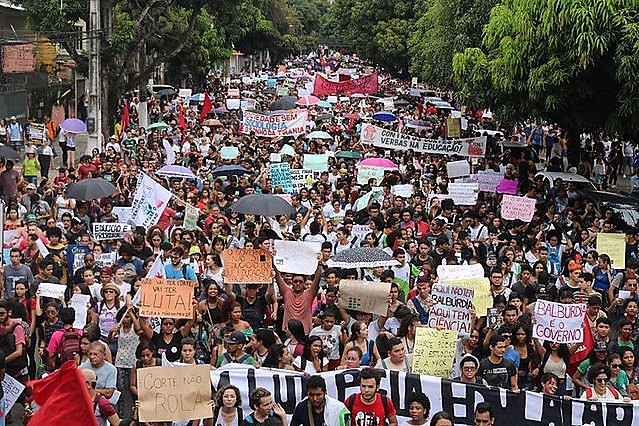 School and university professors, students, and staff walked out on Wednesday to protest education budget cuts