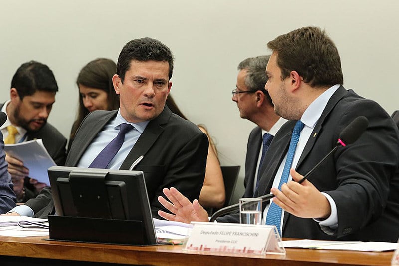 Ex-juiz e ministro da Justiça e Segurança Pública, Sergio Moro, participa de sabatina na Câmara dos Deputados