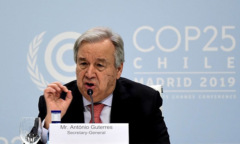 O chefe da ONU falou à imprensa na véspera da Cúpula do Clima (COP25), que começou nesta segunda-feira (2)