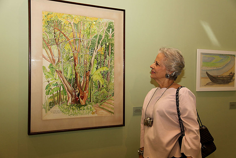 A exposição reúne cerca de 60 obras, entre gravuras, desenhos, pinturas e em especial as aquarelas