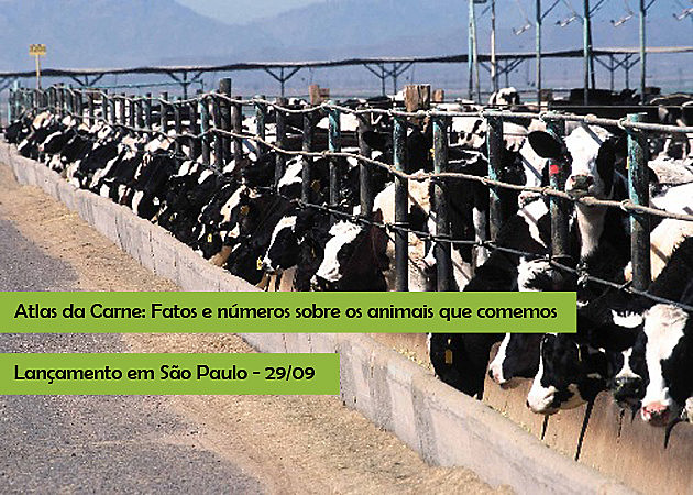 Convite do evento do lançamento do Atlas da Carne em português, que acontecerá nesta quinta-feira (29), em São Paulo