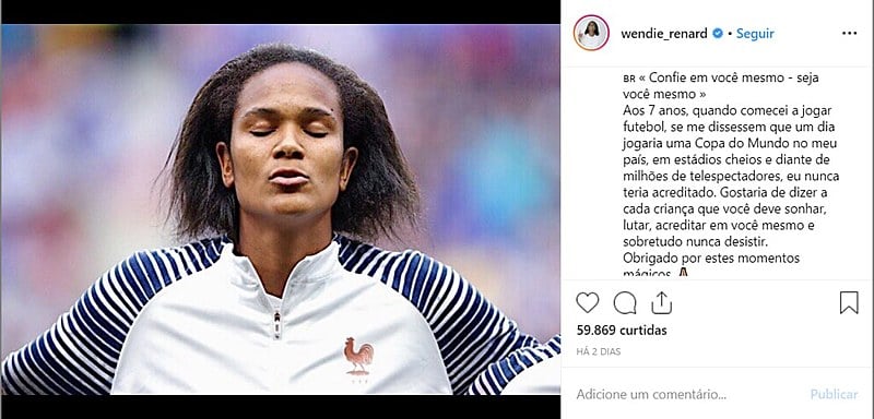 Wendie Renard publicou uma mensagem motivacional em suas Redes Sociais