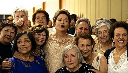Dilma Rousseff e as ex-companheiras de prisão durante sua segunda posse na Presidência, em 2015