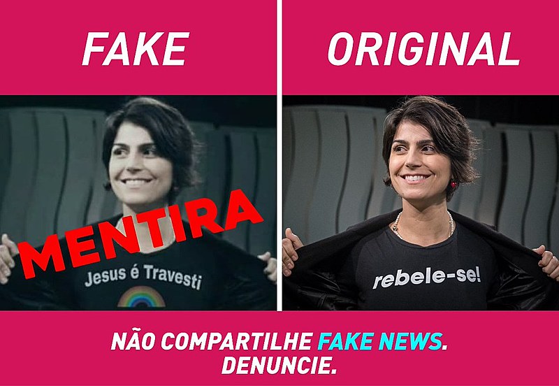 É FALSA a imagem em que Manuela D’Ávila aparece com camiseta “Jesus é Travesti”