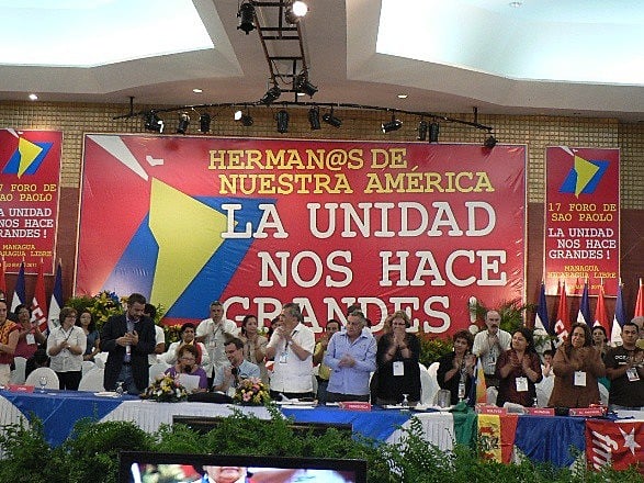 Encerramento do 17 ª Encontro do Foro de São Paulo, em 2011, também realizado em Manágua, na Nicarágua