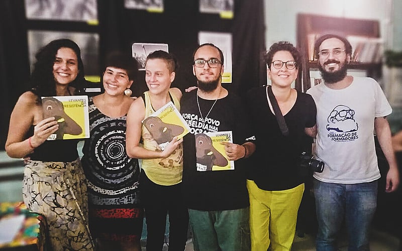 Evento de lançamento em SP: Lorena Carneiro (esq.), Nátaly Santiago, Raíssa Almeida, Guilherme Gandolfi, Emilly Firmino e Luiz Bugarelli