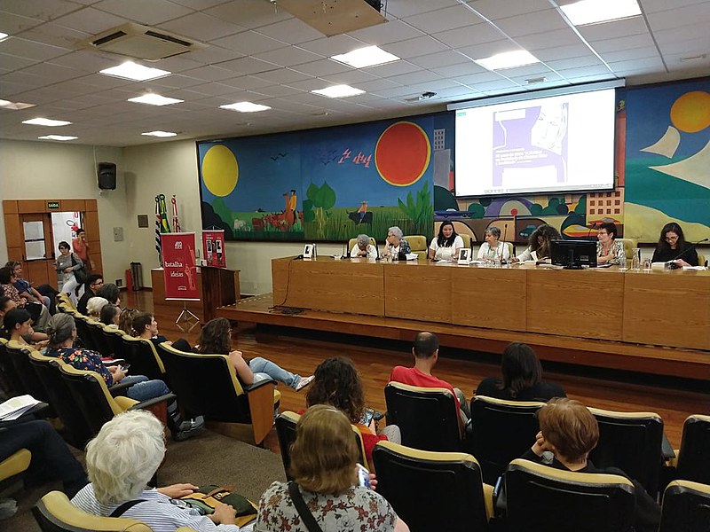 Participaram do seminário Amelinha Teles, Eleonora Menicucci, Juliana Cardoso, Vera Vieira, Tainã Góis e Renata Gonçalves