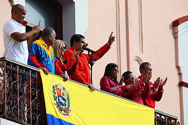 Nicolás Maduro, presidente reeleito da Venezuela, durante seu discurso no Palácio Miraflores, sede do governo