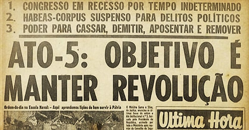 O Ato Institucional nº5 foi instaurado em 13 de dezembro de 1968 e permaneceu até 1978
