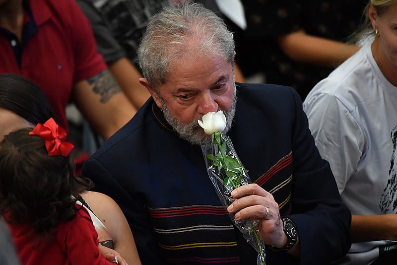 Lula, durante a missa de sétimo dia da esposa Marisa Letícia, em 2017