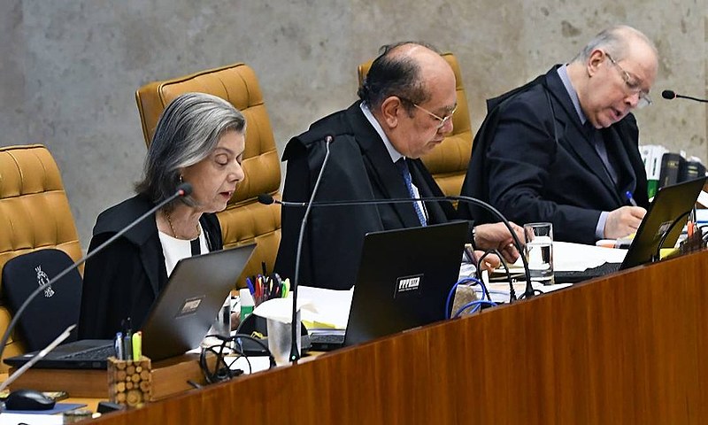 Ministros Cármen Lúcia, Gilmar Mendes e Celso de Mello no julgamento sobre prisão em segunda instância