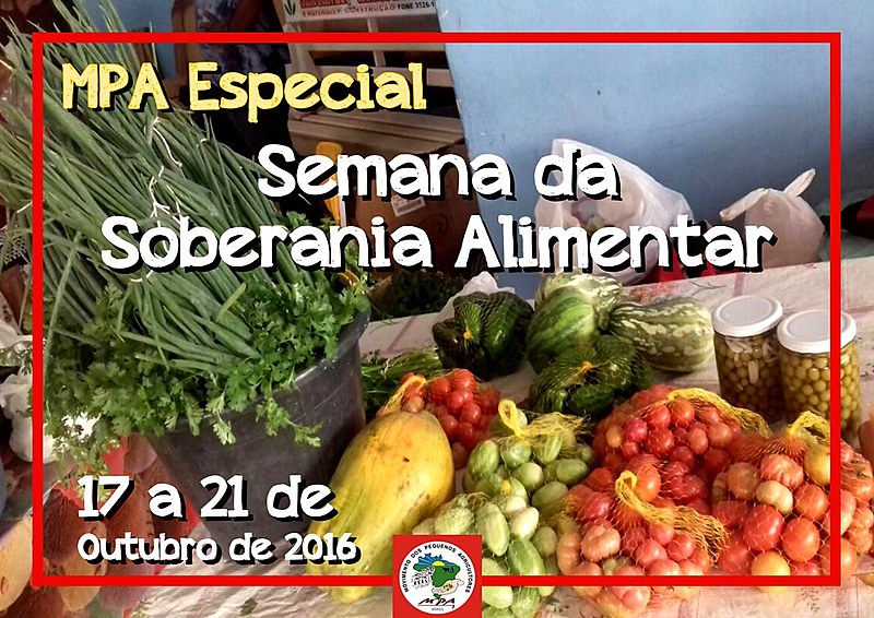 Divulgação do Movimento dos Pequenos Agricultores sobre o especial da Semana de Soberania Alimentar