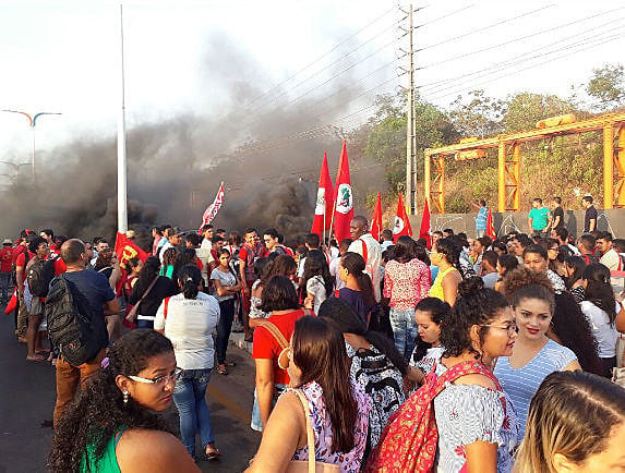 Demonstrators gather in Brazil protesting against proposed pension reform in December 2017